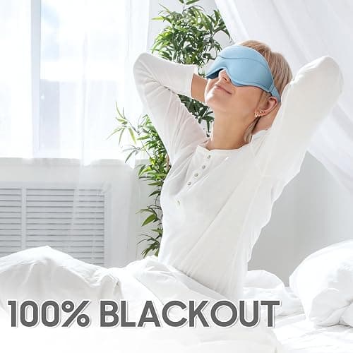 MOEASEii Sleep Mask - Total Blackout 3D Sleeping Mask, Super Lightweight & Silky Soft Eye Mask for Sleeping, Fully Adjustable Fit for Home, Office, Traveling, Meditation, Yoga, Light Blue thumbnail 2