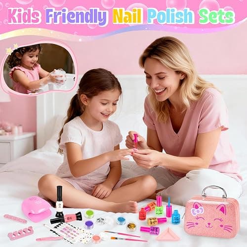 Kids Nail Polish Set for Girls, 27Pcs Nail Art Kit with Nail Dryer & Storage Case, Non-Toxic Peel-Off Water-Based Nail Polish, Christmas Birthday Gifts Toys for Toddlers Kids Girls Age 8 9 10+ thumbnail 6