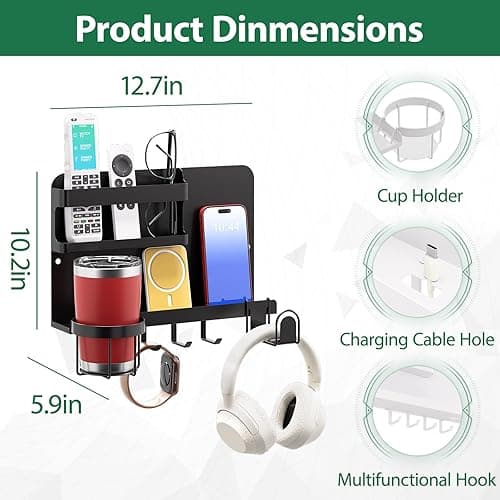 Versatile Bedside Wall Organizer, Floating Bedside Shelves, Wall Mount Essential Accessories for Room Decor, Dorm, Makeup Organizer, Remote Control Holder，Night Stand thumbnail 3