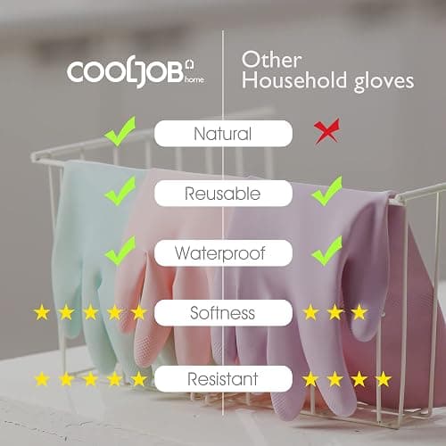 COOLJOB Small Household Rubber Gloves with Cotton Liner & Non-slip Grip, Waterproof Long Lasting Dishwashing Gloves for Kitchen & Bathroom Cleaning, Light Pink, 1 Pair thumbnail 6