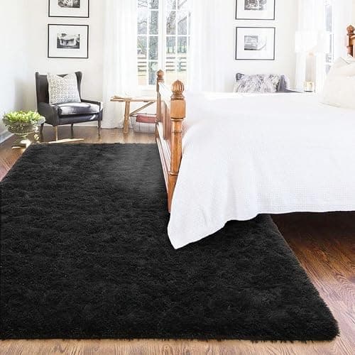 ISEAU Black Rug Super Soft Shaggy 4x6 Feet Rugs for Bedroom, Fluffy Area Rug for Living Room Floor Rug, Fuzzy and Comfy Carpet Nursery Shag Rug for Kids Boys Room Decor - 4' x 6' (Rectangular) - Black thumbnail 7