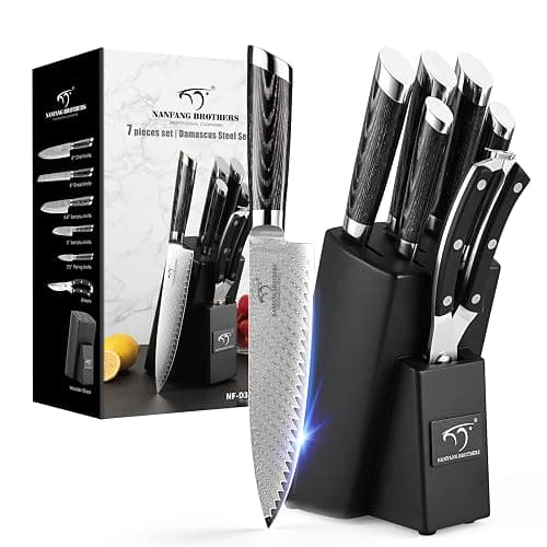 NANFANG BROTHERS Damascus Knife Set, 7 Pieces Kitchen Knife with Block, ABS Ergonomic Handle for Chef Knife Set, Kitchen Shears, Knife Block Set thumbnail 8