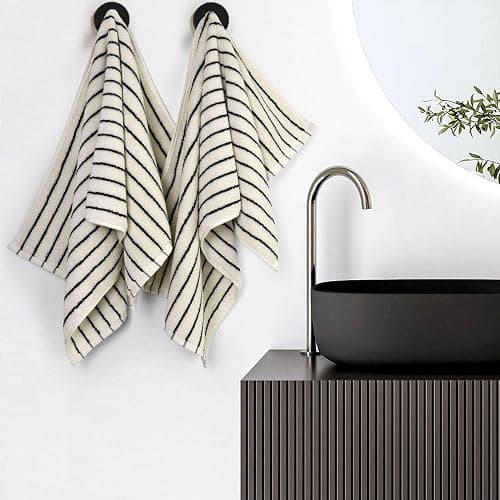Jacquotha Black and White Striped Hand Towels for Bathroom, Vintage Kitchen Decor, Guest Use, Adults & Kids, Natural Cotton, 14” x 29” thumbnail 4