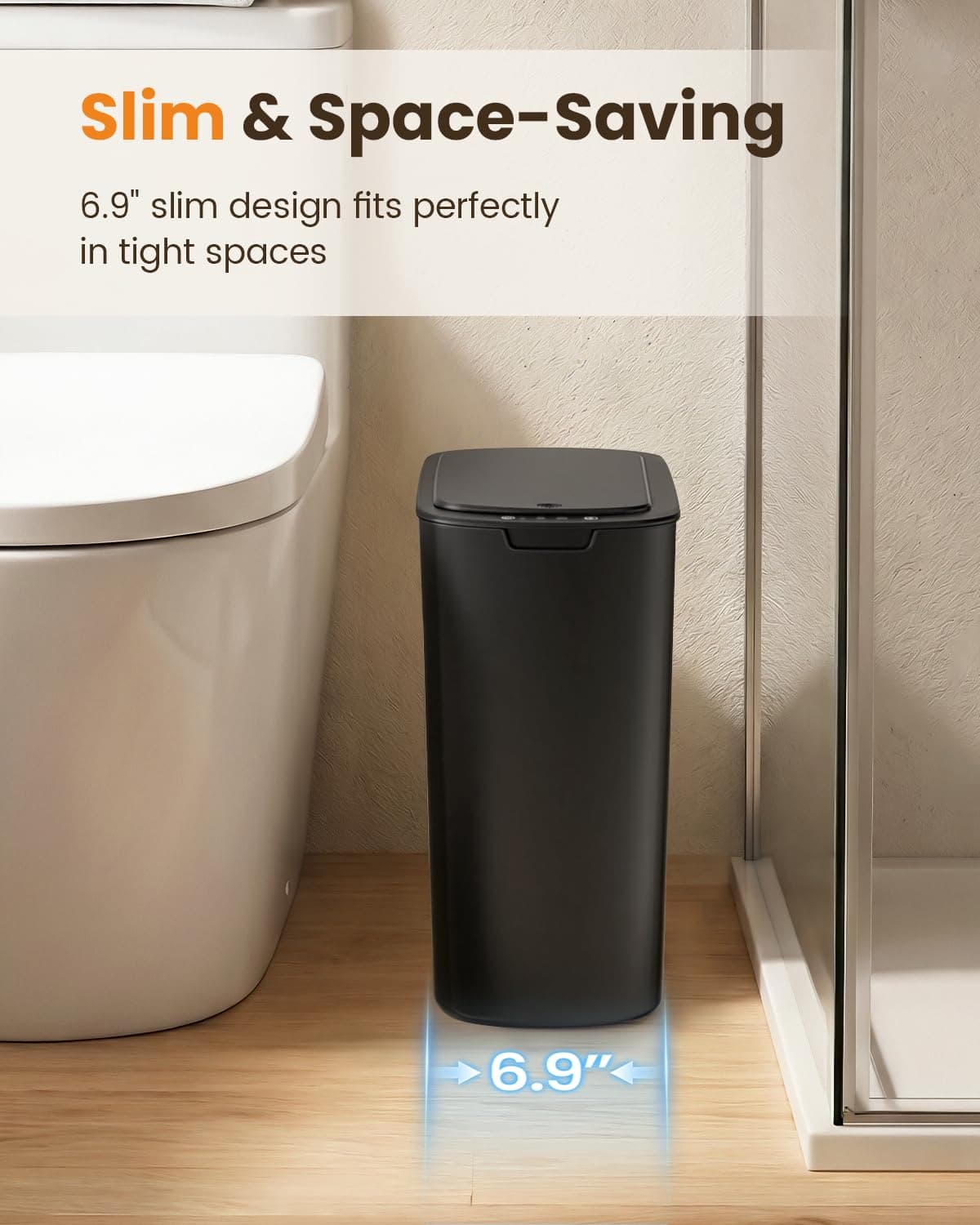 Cesun 5 Gallon Automatic Bathroom Trash Can, Touchless Motion Sensor Garbage Can with Lid, Smart Plastic Slim Wastebasket for Bathroom, Office, rv, Bedroom, Living Room, Black thumbnail 3