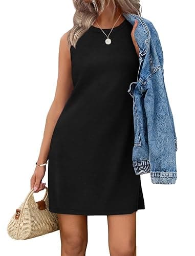 WIHOLL Casual Dresses for Women Crewneck Sleeveless Tank Dress Summer Spring Boho Vacation Clothes - Image 1