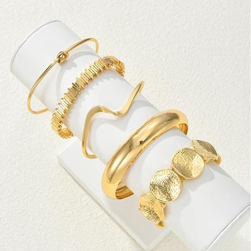 iF YOU Gold Bangle Bracelets for Women, Dainty Knot 14K Gold Plated Multi Layer Bangle Cuffs, Personalized Boho Chunky Bracelets for Women Jewelrys Set Gifts thumbnail 3