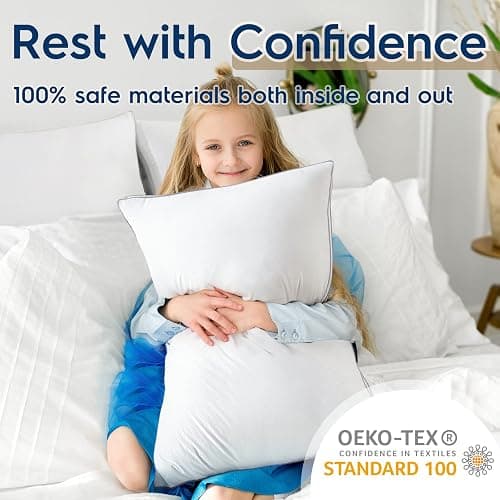 viewstar Bed Pillows King Size Set of 2, Firm Support Down Alternative Gusseted Pillows for Side, Back, or Stomach Sleepers, White thumbnail 8