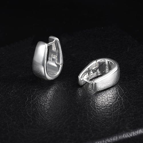 Silver Earrings Small Chunky Silver Hoop Earrings for Women Gold Earrings | 14K Gold Plated Small Hoop Earrings Silver Hypoallergenic Earrings Small Thick Huggie Hoops Earrings thumbnail 5