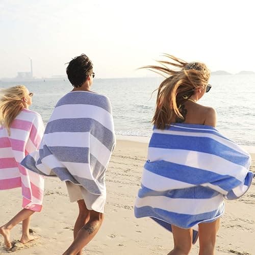 HENBAY Cotton Oversized Beach Towel - Large 70 x 35 Inch Pool Towel, Chiffon Striped Quick Dry Swimming Cabana Towel thumbnail 7