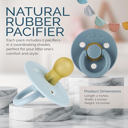 Itzy Ritzy Natural Rubber Newborn Pacifiers (Set of 2) – Baby Pacifiers with Cherry-Shaped Nipple & Large Air Holes for Added Safety; Set of 2 Binkies in Harbor & Coast (Ages 0 – 6 Months) thumbnail 3
