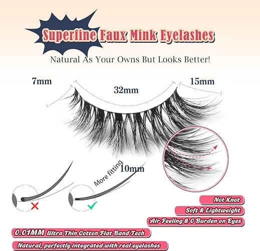 Lashes Natural Cat Eye Lashes Wispy Eyelashes 15mm False Eyelashes Wispy Lash Strips 3D Volume Fake Eyelash Thin Cotton Band Soft Eye Lash Pack 7 Pairs Siligli thumbnail 2