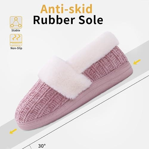 Evshine Women's Fuzzy Memory Foam Slippers, Closed Back Knit Bedroom Slippers, Slip-On Warm House Shoes for Indoor & Outdoor Comfort thumbnail 3