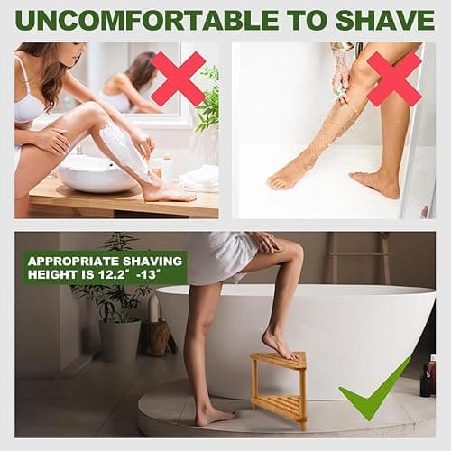 Bamboo Corner Shower Stool,2-Tier Waterproof Shower Stool for Inside Shower Shaving Leg,Small Spaces,Shower Foot Rest with Storage Shelf,Shower Bench,Bath Seat,Corner Nightstand gift for women mom thumbnail 6