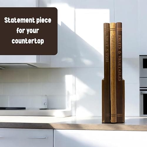 The Cutting Board Library | 100% Acacia Wood | Set of 3 Decorative Kitchen Boards with Wooden Stand | Cheese, Bread & Charcuterie Display | Statement Countertop Accent thumbnail 4