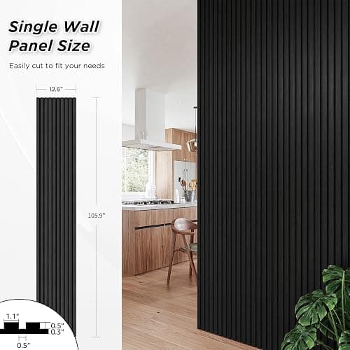 Smartstandard 4 Pack 105.9" x 12.6" Wood Slat Wall Panels, Soundproof Wooden Wall Panels, Acoustic Wood Panels for Wall, 3D Fluted Wood Panels for Interior Wall Decor, Matte Black thumbnail 2