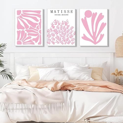 Pink Matisse Abstract Floral Wall Art Framed 16x24 inch Set of 3 Light Pink Flower Market Canvas Poster Prints Aesthetic Pictures Large Modern Danish Pastel Women Wall Decor for Living Room Bedroom thumbnail 6
