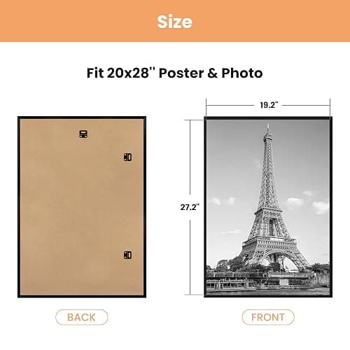 upsimples 20x28 Picture Frame Black 3 Pack, Scratch-Proof Poster Frames 20 x 28 for Photo Gallery - Slide-In Strips, Horizontal or Vertical Wall Mounting thumbnail 3