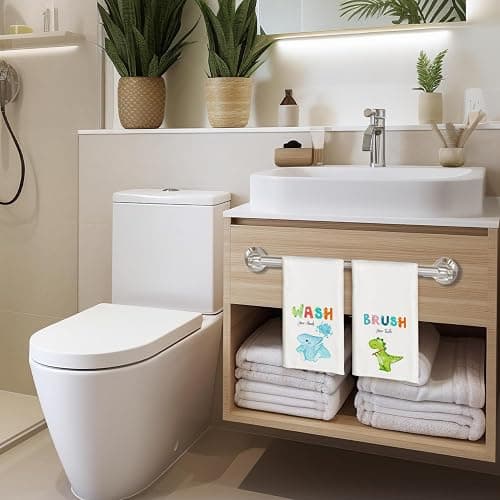Qabliqo Cartoon Dinosaurs Bathroom Hand Towels, Dinosaur Bathroom Decor, Brush and Wash Cute Dino Decorative Hand Towels for Kids Bath Room Washroom, 16x24 Inch Set of 2 - Cartoon Dinosaurs Bathroom thumbnail 2