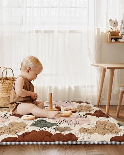 Lambluefly Tapis d'eveil Bebe, épaissi Tapis de Jeux Bebe 127x127cm, Antidérapant, Lavable en Machine, Pliable Tapis d'éveil et de Jeux, Tapis Sol Bebe de Jeu pour Parc, Conception de Style Bohème thumbnail 6