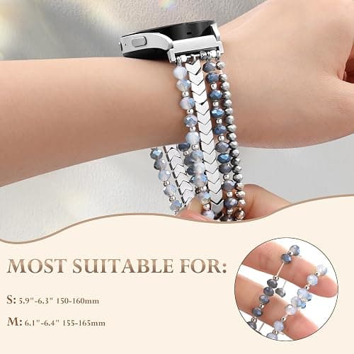 Lerobo Beaded Band for Samsung Galaxy Watch 7 6 5 4 40mm 44mm Women | Fashion Elastic Stretch Bracelet Strap,20mm Watch Band for Galaxy Watch 6/4 Classic 43mm 47mm 42mm 46mm, 5 Pro Active 2 thumbnail 2