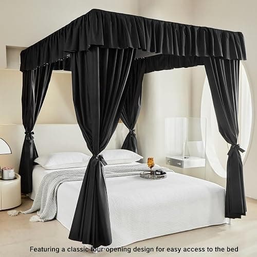 AIKASY Black Thickened Bed Canopy Curtains - Elegant Bedroom Decor for Adults and Girls - Strong Lightproof and Windproof Design(Twin, Black) thumbnail 4