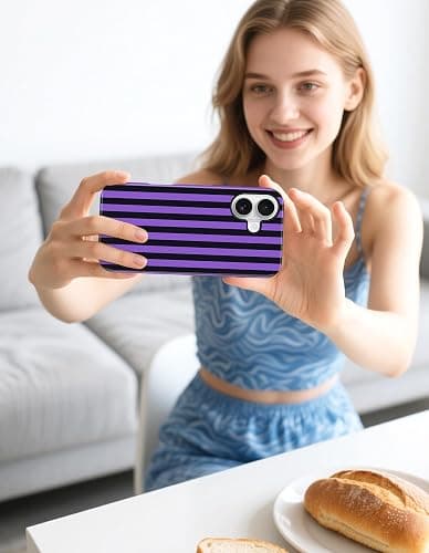 Aitipy Magnetic Striped Phone Case for iPhone 16 Plus, Black Purple | Compatible with MagSafe, Cute Stripes Aesthetic Design, TPU and PC Protective Shockproof Cover for Women Girls thumbnail 7