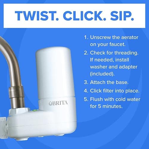 Brita Tap Water Purifier Filter System, Filter Change Reminder, Fits Standard Faucets Only, Complete, White | No-Wait Filtration, Easy Install, Multi-Use Tap Water Filter for Kitchens, Bathrooms & Small Spaces thumbnail 7