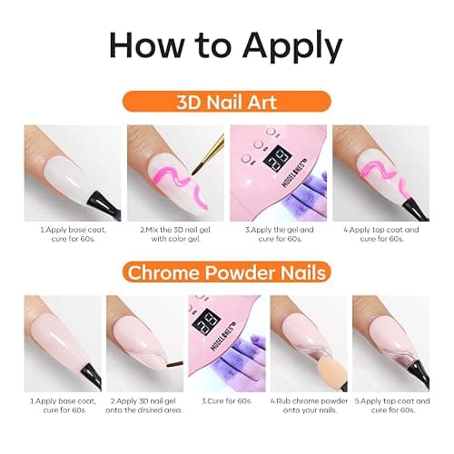 modelones 3D Nail Gel Kit, Gel Nail Art 3D Sculpting Gel with Nails Art Brushes for Chrome Powder for Nails and Rhinestones for DIY at Home & Salon, 9g No Wipe Needed thumbnail 7