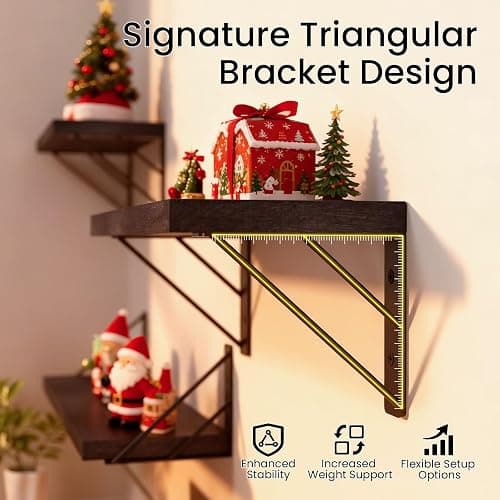 BAYKA Wall Mounted Floating Shelves, Wood Floating Wall Shelf for Books & Decor, Small Space-Saving Display & Organizer（Black，Set of 4） thumbnail 6