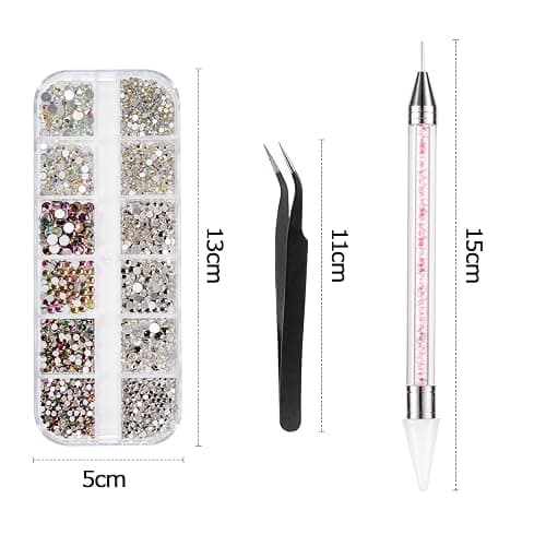 Lot de 5600 pierres strass pour ongles - 36 couleurs - Pierres à paillettes - Pour décoration des ongles - Avec stylo à cire pour strass et strass thumbnail 3