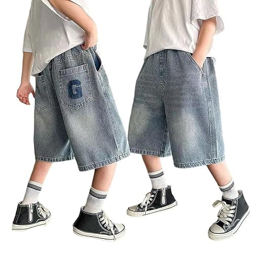 Boys Jorts Shorts Baggy Denim Jean Shorts with Elastic Waist Oversized Jorts Casual Summer for Boys Comfortable Kids Clothing thumbnail 2
