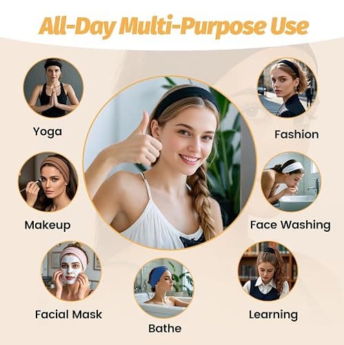 Headbands for Women - 6 Pack Wide Elastic Hair Bands | Stretchy Sweatbands Hair Bands | Soft Sports Thin Head Bands | Non-Slip Accessories Bands for Fashion, Washing Face, Workouts, Yoga, Daily Use thumbnail 4