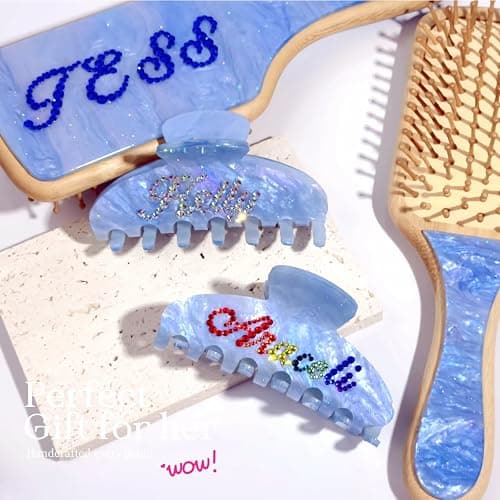 Custom Large Hair Claw Clips for Women Personalized Rhinestone Name Acetate HairClips for Thick Thin Hair Bridesmaid Gifts, Wedding & Valentine's Day Hair Accessories for Girls(Blue Sugar) thumbnail 8