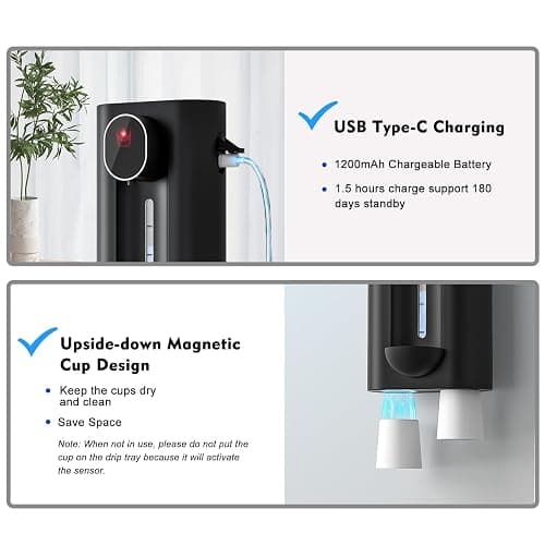 Hoofun Automatic Mouthwash Dispenser for Bathroom,18.26Oz Wall Mounted with Magnetic Cups, 3 Dispensing Level, Smart Mouthwash Dispenser for Kids Adult, Bathroom Accessories Black thumbnail 5