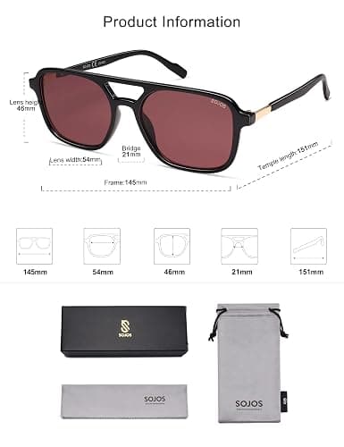 SOJOS Retro Aviator Sunglasses for Women Men,Trendy Rectangle Womens Mens Shades Sun Glasses SJ2202 thumbnail 6