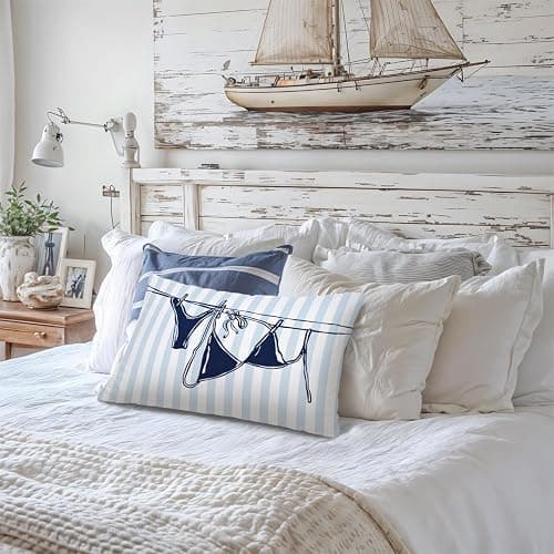Lacama Blue Coastal Room Decor, Coastal Throw Pillow Cover 12x20, Blue Dorm Decor, Preppy Bikini Prints Decorative Throw Pillow Covers Pillowcases for Couch Bed Girly Room Bedroom Dorm thumbnail 2