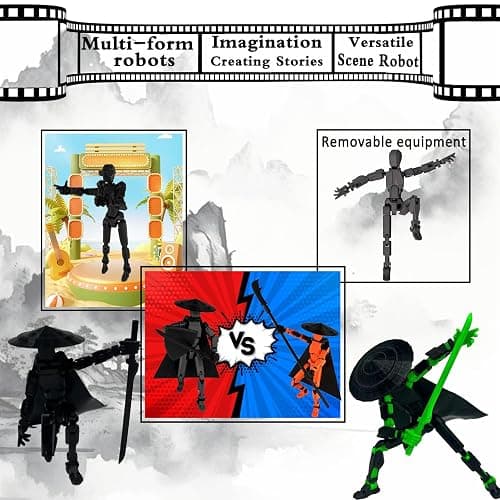PkghoKids Already Assembled T13 Action Figure Accessories,T13 Multi-Jointed Movable 3D Printed Toys (Black) thumbnail 5