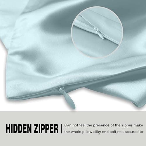 Mulberry Silk Pillowcase for Hair and Skin Standard Size 20"X 26" with Hidden Zipper Soft Breathable Smooth Cooling Pillow Covers for Sleeping(Haze Blue,1Pcs) thumbnail 4