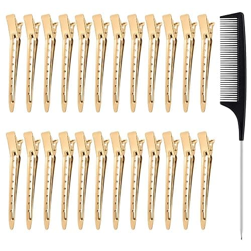 24pcs Hair Sectioning Clips with Styling Comb, 3.5 Inches Duckbill Hair Clips Metal Crocodile Hairdressing Curl Clips - Image 1
