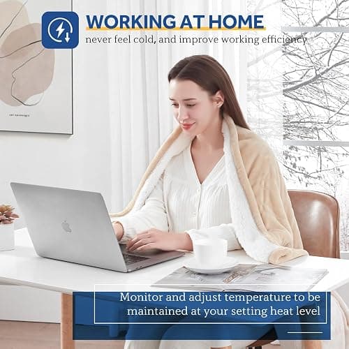 SEALY Heated Blanket Electric Throw, Flannel & Sherpa Heating Throw with 6 Heat Settings & 2-10 Hours Auto Shut Off, Fast Heating & ETL Certification, 50x60 Inch, Beige thumbnail 7