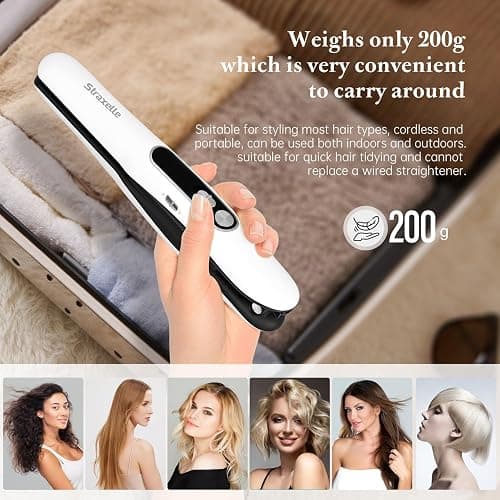 Mini Cordless Hair Straightening, 2 in 1 Cordless Hair Straighteners and Curler with 5000mAh Battery Rechargeable Travel Hair Straightener, 175℃-215℃ Flat Iron Portable for Women Men thumbnail 7