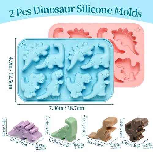 Dinosaur Silicone Mold, 2 Pcs Dinosaur Chocolate Molds, 16 Cavity Dinosaurs Molds Silicone for Chocolate, Candy, Ice Cubes, Jelly, Jello, Pudding, Cake Decorations, Cookies, Soaps thumbnail 3