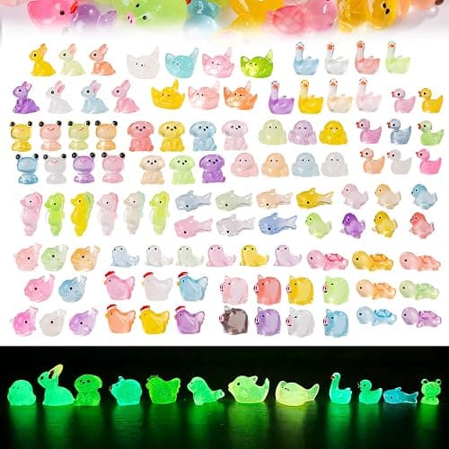 114pcs Luminous Mini Resin Animals 15 Types in the Dark to Hide Miniature Resin Animals Figures Glow in the Dark Small Plastic Ocean Animal for Fairy Garden Micro Landscaping Dollhouse Home Decor Part - Image 1