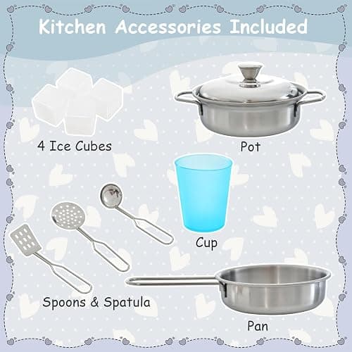 HONEY JOY Kids Kitchen Playset, Wooden Little Chef Pretend Toy Kitchen Set w/Chalkboard, Telephone, Utensils, Oven, Microwave, Sink, Storage, Play Kitchen for Toddlers, Gift for Boys Girls, White thumbnail 8