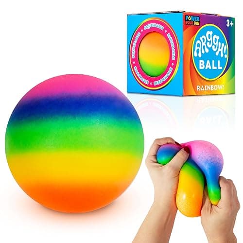 Power Your Fun Arggh Rainbow Giant Stress Balls for Adults - 3.75 Inch Large Stress Balls for Kids Squishy Toys Ball Stress Relief Fidget Toy Sensory Ball Squeeze Toy for Boys Girls (Rainbow) - Image 1