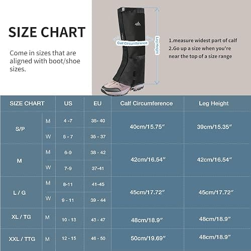 Unigear Outdoor gaiters, 1000D waterproof gaiters, fabric boot gaiters for hiking, trekking, climbing, hunting and skiing, unisex thumbnail 6
