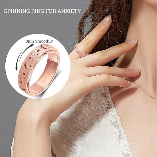 OreilleStar Anxiety Ring for Women Spinner Ring Fidget Toys Adults Fidget Ring Spinner Rings for Women Stainless Steel Anxiety Moon Star Rose Gold thumbnail 2