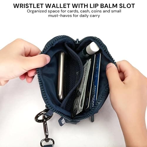 Wristlet Wallet for Women with Clear ID Window, Zip Coin Purse and Keychain | 3 Card Slots, Exterior Zip Pocket, Inner Mesh Pouch, Lipstick Holder, Detachable Wrist Strap, Lightweight Nylon thumbnail 3