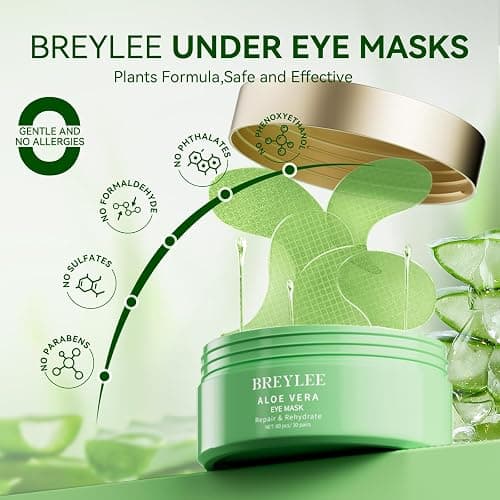 BREYLEE Aloe Vera Eye Masks– 60 Pcs - Puffy Eyes and Dark Circles Treatments – Look Younger and Reduce Wrinkles and Fine Lines Undereye, Improve and Firm eye Skin - Pure Natural Material Extraction | Puffy Eyes Dark Circles Anti-Aging Reduce Wrinkles and Fine Lines Improve and Firm Eye Skin Pure Natural Material Extraction thumbnail 4