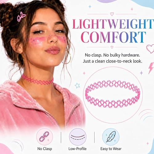 Fanveronica 12PC Tattoo Choker Necklace - 90s Accessories 2000s Jewelry Y2K Fashion Vintage Trendy Black thumbnail 3